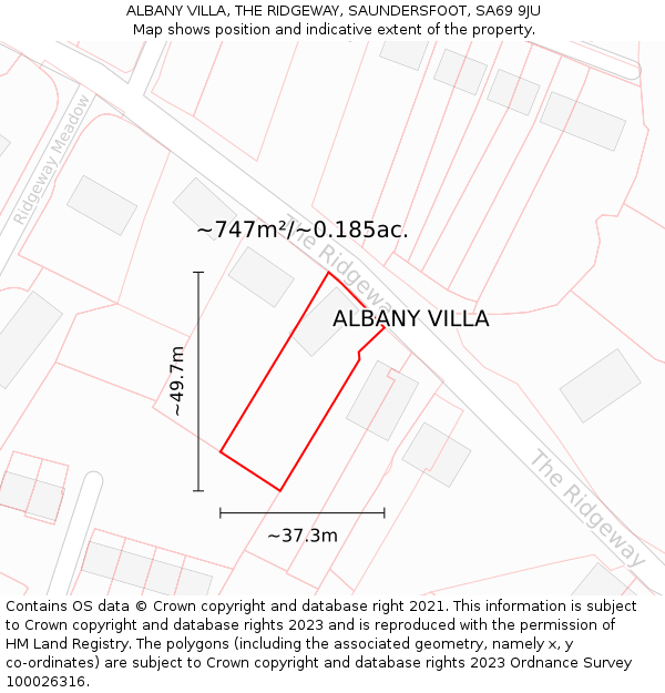 ALBANY VILLA, THE RIDGEWAY, SAUNDERSFOOT, SA69 9JU: Plot and title map