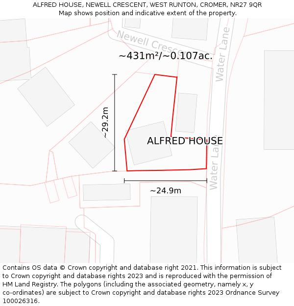 ALFRED HOUSE, NEWELL CRESCENT, WEST RUNTON, CROMER, NR27 9QR: Plot and title map