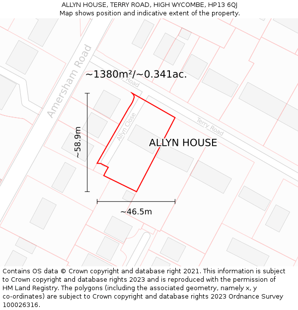 ALLYN HOUSE, TERRY ROAD, HIGH WYCOMBE, HP13 6QJ: Plot and title map