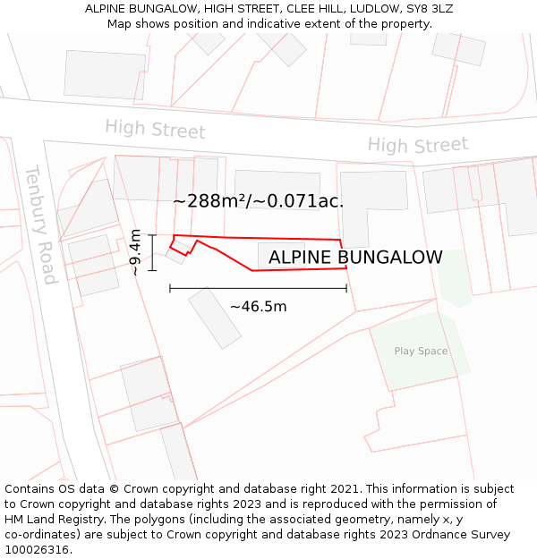 ALPINE BUNGALOW, HIGH STREET, CLEE HILL, LUDLOW, SY8 3LZ: Plot and title map