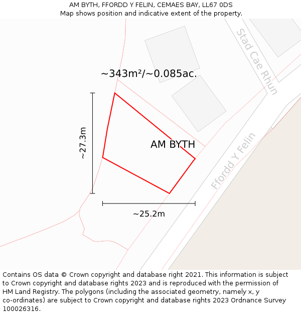 AM BYTH, FFORDD Y FELIN, CEMAES BAY, LL67 0DS: Plot and title map