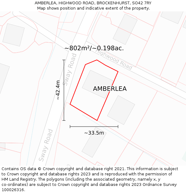 AMBERLEA, HIGHWOOD ROAD, BROCKENHURST, SO42 7RY: Plot and title map