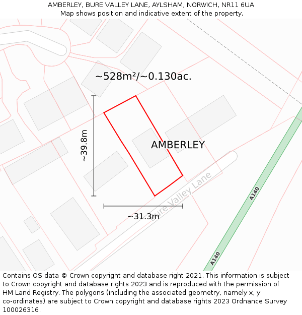 AMBERLEY, BURE VALLEY LANE, AYLSHAM, NORWICH, NR11 6UA: Plot and title map