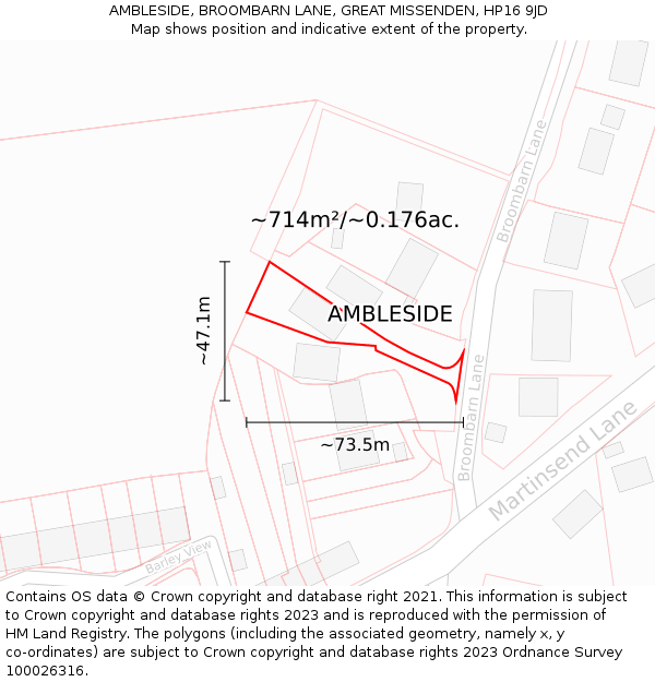 AMBLESIDE, BROOMBARN LANE, GREAT MISSENDEN, HP16 9JD: Plot and title map