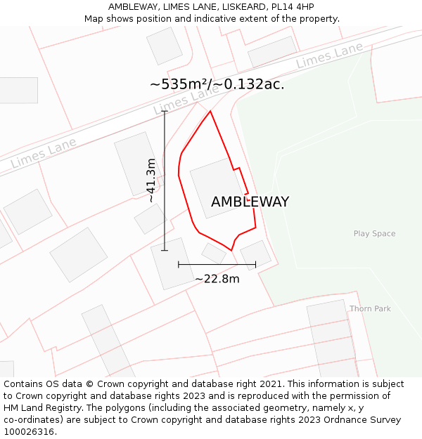 AMBLEWAY, LIMES LANE, LISKEARD, PL14 4HP: Plot and title map