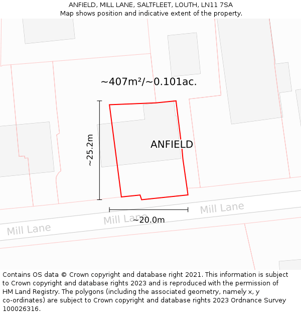 ANFIELD, MILL LANE, SALTFLEET, LOUTH, LN11 7SA: Plot and title map