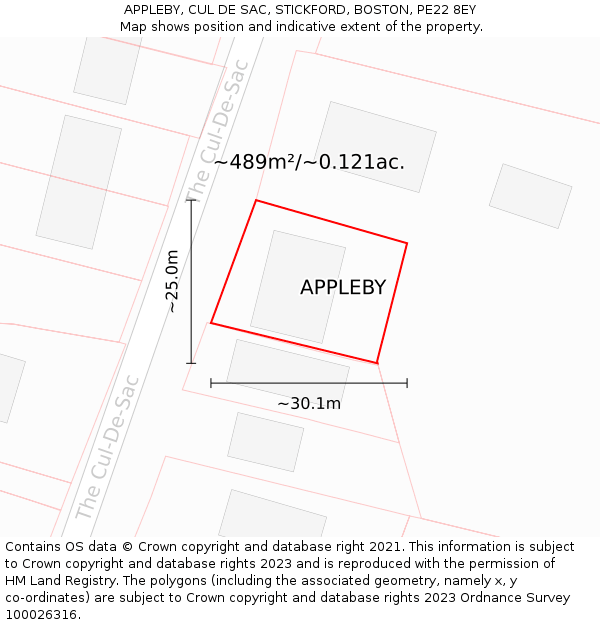 APPLEBY, CUL DE SAC, STICKFORD, BOSTON, PE22 8EY: Plot and title map