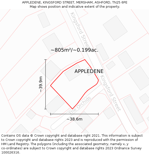 APPLEDENE, KINGSFORD STREET, MERSHAM, ASHFORD, TN25 6PE: Plot and title map