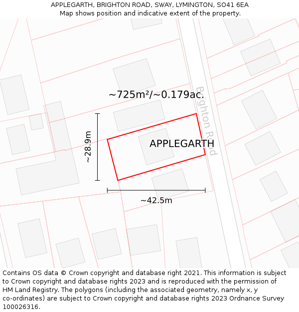 APPLEGARTH, BRIGHTON ROAD, SWAY, LYMINGTON, SO41 6EA: Plot and title map