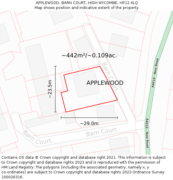 APPLEWOOD, BARN COURT, HIGH WYCOMBE, HP12 4LQ: Plot and title map