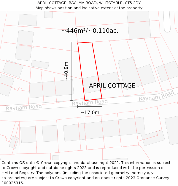 APRIL COTTAGE, RAYHAM ROAD, WHITSTABLE, CT5 3DY: Plot and title map