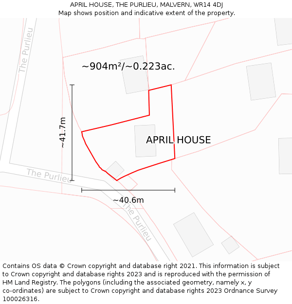 APRIL HOUSE, THE PURLIEU, MALVERN, WR14 4DJ: Plot and title map