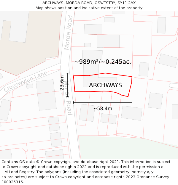 ARCHWAYS, MORDA ROAD, OSWESTRY, SY11 2AX: Plot and title map