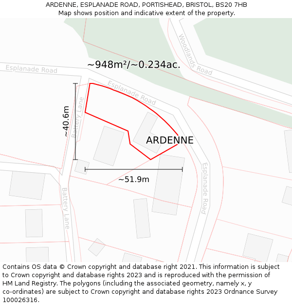 ARDENNE, ESPLANADE ROAD, PORTISHEAD, BRISTOL, BS20 7HB: Plot and title map