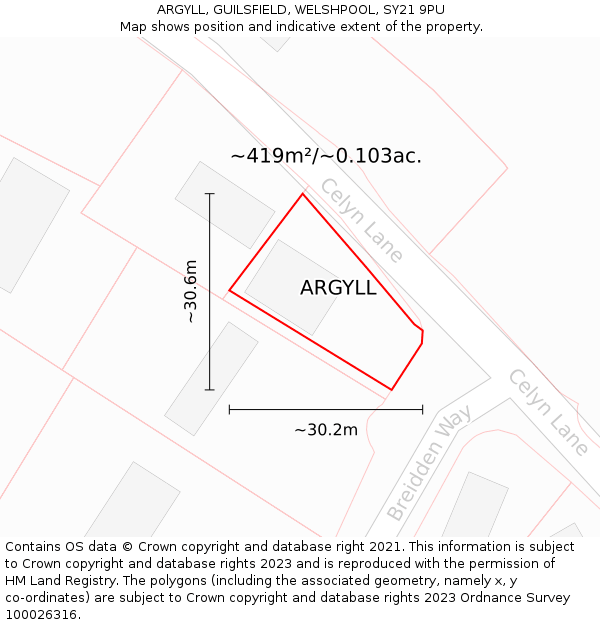 ARGYLL, GUILSFIELD, WELSHPOOL, SY21 9PU: Plot and title map