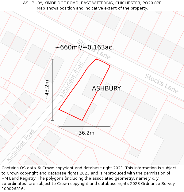 ASHBURY, KIMBRIDGE ROAD, EAST WITTERING, CHICHESTER, PO20 8PE: Plot and title map