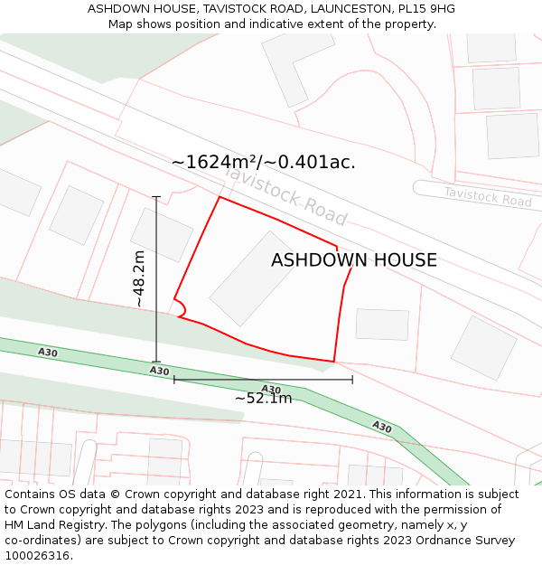 ASHDOWN HOUSE, TAVISTOCK ROAD, LAUNCESTON, PL15 9HG: Plot and title map