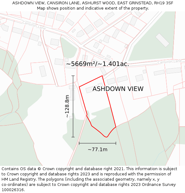 ASHDOWN VIEW, CANSIRON LANE, ASHURST WOOD, EAST GRINSTEAD, RH19 3SF: Plot and title map