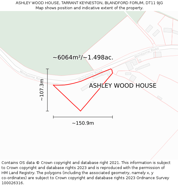 ASHLEY WOOD HOUSE, TARRANT KEYNESTON, BLANDFORD FORUM, DT11 9JG: Plot and title map