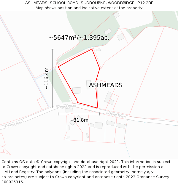 ASHMEADS, SCHOOL ROAD, SUDBOURNE, WOODBRIDGE, IP12 2BE: Plot and title map