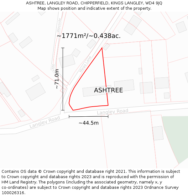 ASHTREE, LANGLEY ROAD, CHIPPERFIELD, KINGS LANGLEY, WD4 9JQ: Plot and title map