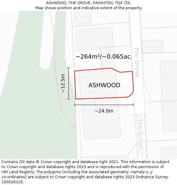 ASHWOOD, THE GROVE, PAIGNTON, TQ4 7DL: Plot and title map