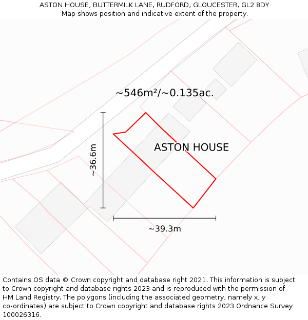 ASTON HOUSE, BUTTERMILK LANE, RUDFORD, GLOUCESTER, GL2 8DY: Plot and title map