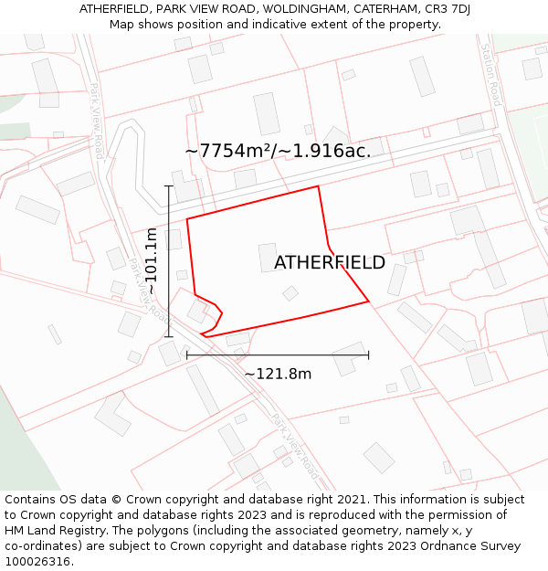 ATHERFIELD, PARK VIEW ROAD, WOLDINGHAM, CATERHAM, CR3 7DJ: Plot and title map