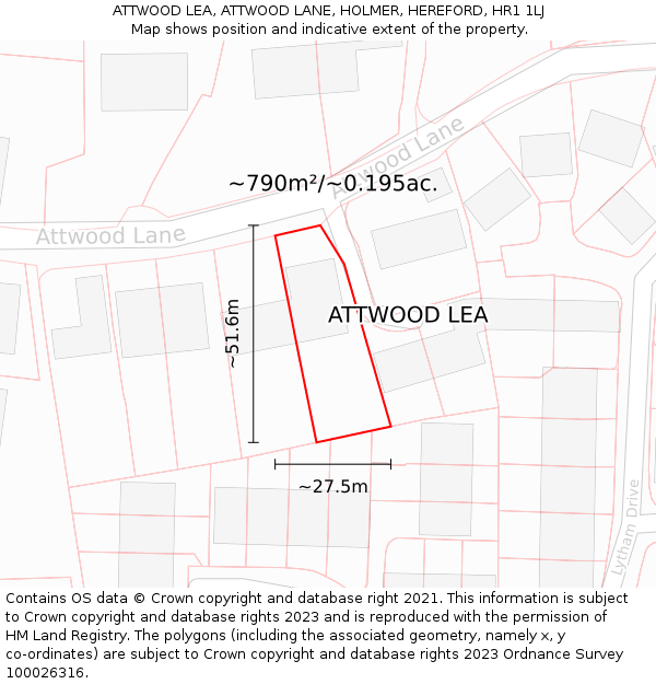 ATTWOOD LEA, ATTWOOD LANE, HOLMER, HEREFORD, HR1 1LJ: Plot and title map