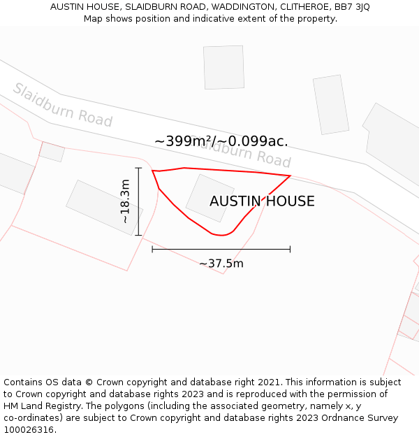 AUSTIN HOUSE, SLAIDBURN ROAD, WADDINGTON, CLITHEROE, BB7 3JQ: Plot and title map