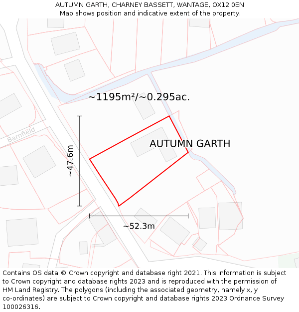 AUTUMN GARTH, CHARNEY BASSETT, WANTAGE, OX12 0EN: Plot and title map