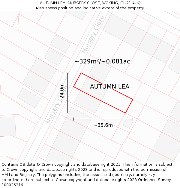 AUTUMN LEA, NURSERY CLOSE, WOKING, GU21 4UQ: Plot and title map