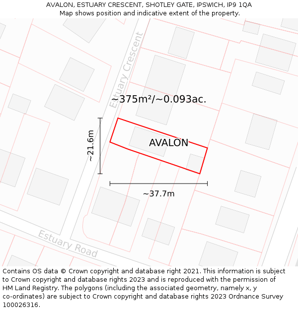 AVALON, ESTUARY CRESCENT, SHOTLEY GATE, IPSWICH, IP9 1QA: Plot and title map