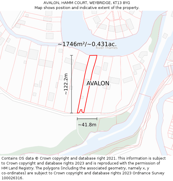 AVALON, HAMM COURT, WEYBRIDGE, KT13 8YG: Plot and title map