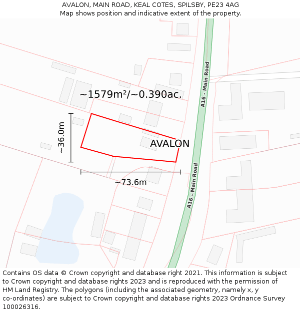 AVALON, MAIN ROAD, KEAL COTES, SPILSBY, PE23 4AG: Plot and title map