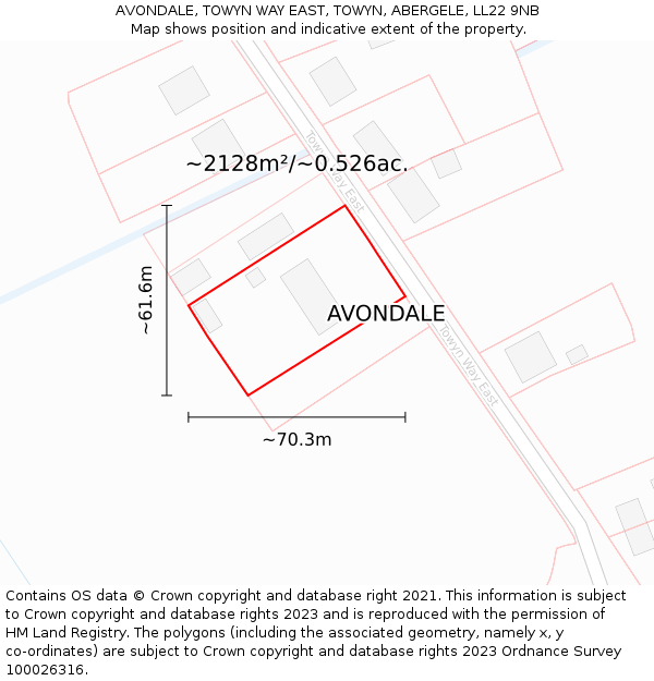 AVONDALE, TOWYN WAY EAST, TOWYN, ABERGELE, LL22 9NB: Plot and title map