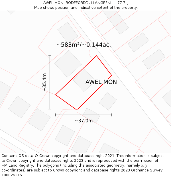 AWEL MON, BODFFORDD, LLANGEFNI, LL77 7LJ: Plot and title map