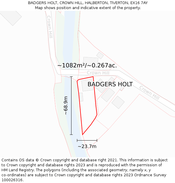 BADGERS HOLT, CROWN HILL, HALBERTON, TIVERTON, EX16 7AY: Plot and title map