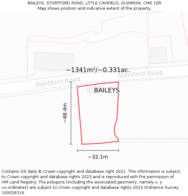 BAILEYS, STORTFORD ROAD, LITTLE CANFIELD, DUNMOW, CM6 1SR: Plot and title map