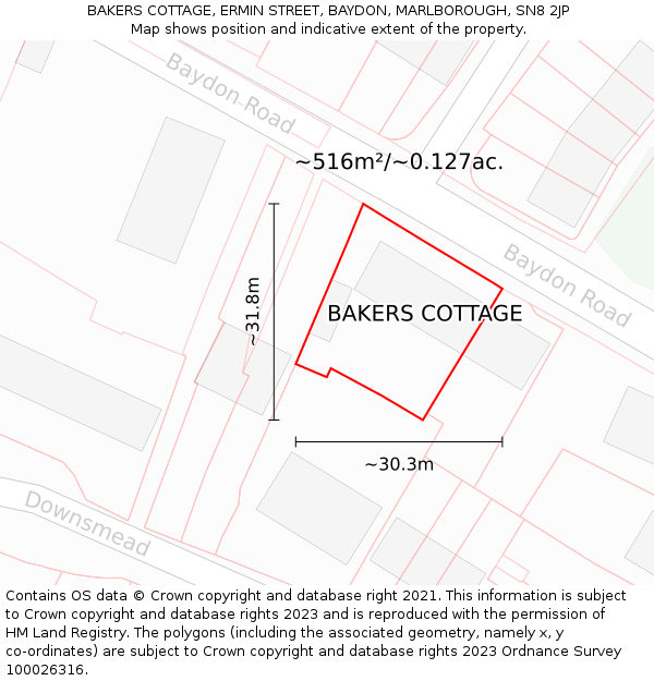 BAKERS COTTAGE, ERMIN STREET, BAYDON, MARLBOROUGH, SN8 2JP: Plot and title map