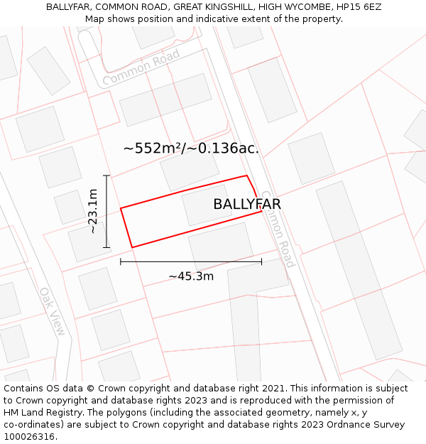 BALLYFAR, COMMON ROAD, GREAT KINGSHILL, HIGH WYCOMBE, HP15 6EZ: Plot and title map