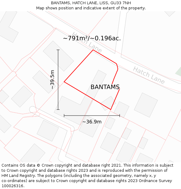 BANTAMS, HATCH LANE, LISS, GU33 7NH: Plot and title map