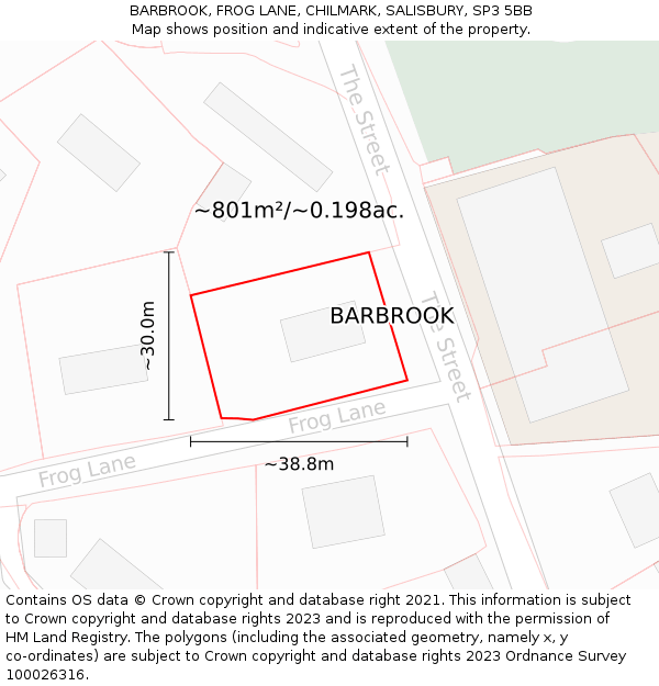 BARBROOK, FROG LANE, CHILMARK, SALISBURY, SP3 5BB: Plot and title map