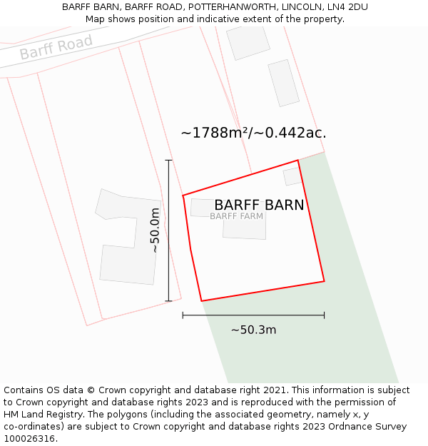 BARFF BARN, BARFF ROAD, POTTERHANWORTH, LINCOLN, LN4 2DU: Plot and title map