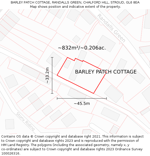 BARLEY PATCH COTTAGE, RANDALLS GREEN, CHALFORD HILL, STROUD, GL6 8EA: Plot and title map