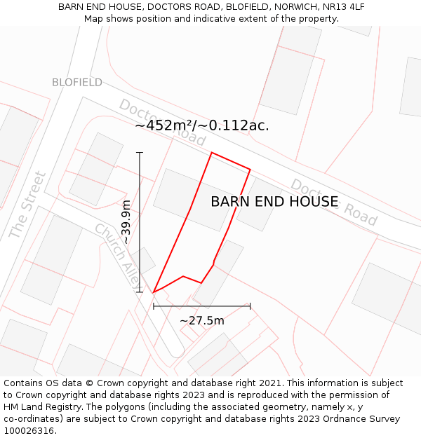 BARN END HOUSE, DOCTORS ROAD, BLOFIELD, NORWICH, NR13 4LF: Plot and title map