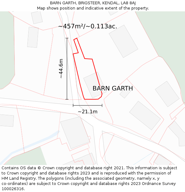 BARN GARTH, BRIGSTEER, KENDAL, LA8 8AJ: Plot and title map