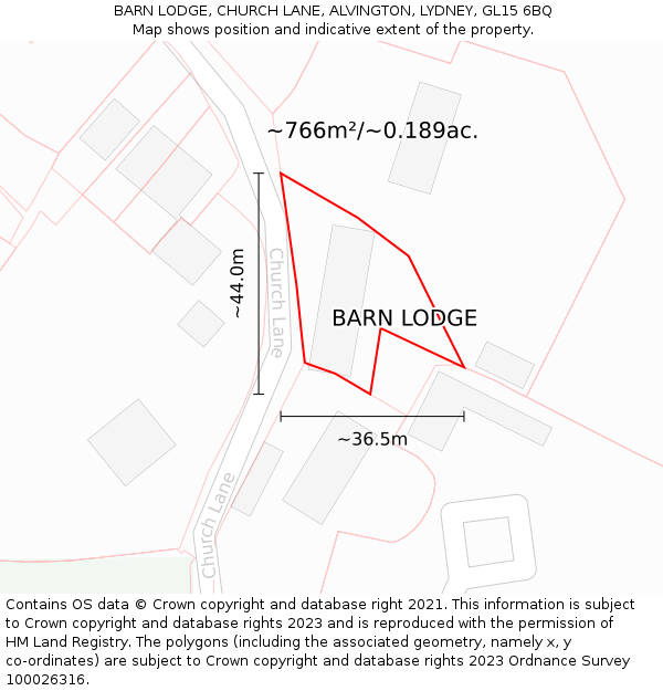 BARN LODGE, CHURCH LANE, ALVINGTON, LYDNEY, GL15 6BQ: Plot and title map