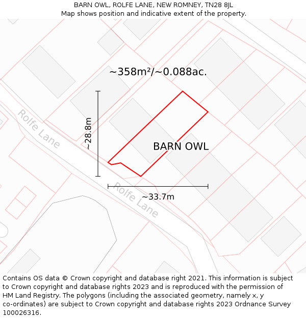 BARN OWL, ROLFE LANE, NEW ROMNEY, TN28 8JL: Plot and title map