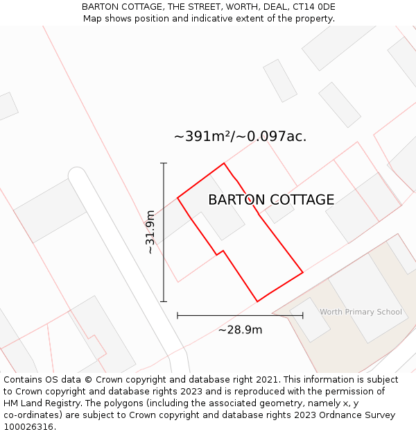 BARTON COTTAGE, THE STREET, WORTH, DEAL, CT14 0DE: Plot and title map